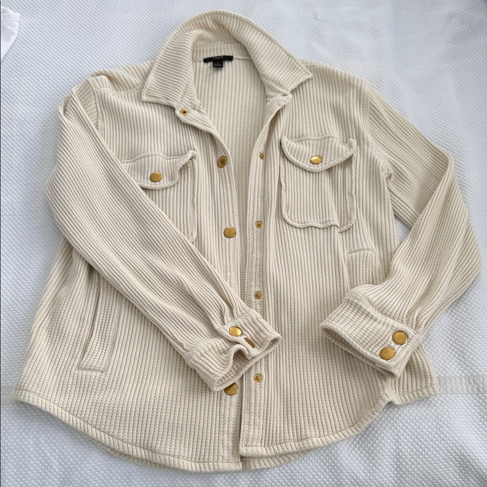 J. Crew Cream Utility Shirt with Gold Buttons